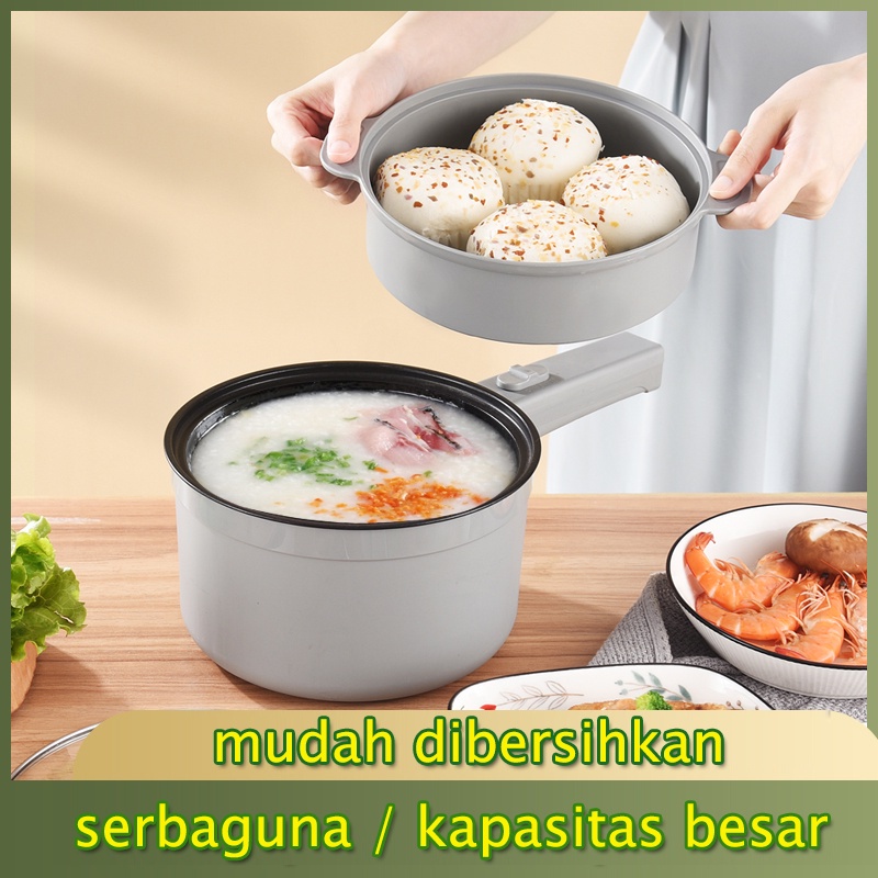(COD) Panci Listrik Multifungsi 1.8L Penyesuaian Api Anti Lengket Liner Nano Porselen Putih Perlindungan Terlalu Panas Anti Gores