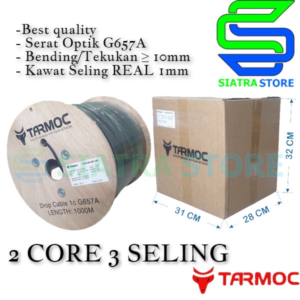 Tarmoc Dropcore Cable FO 2 CORE 3 SELING 1000m | Kabel FO Drop Core 2 Core 3 Sling SM