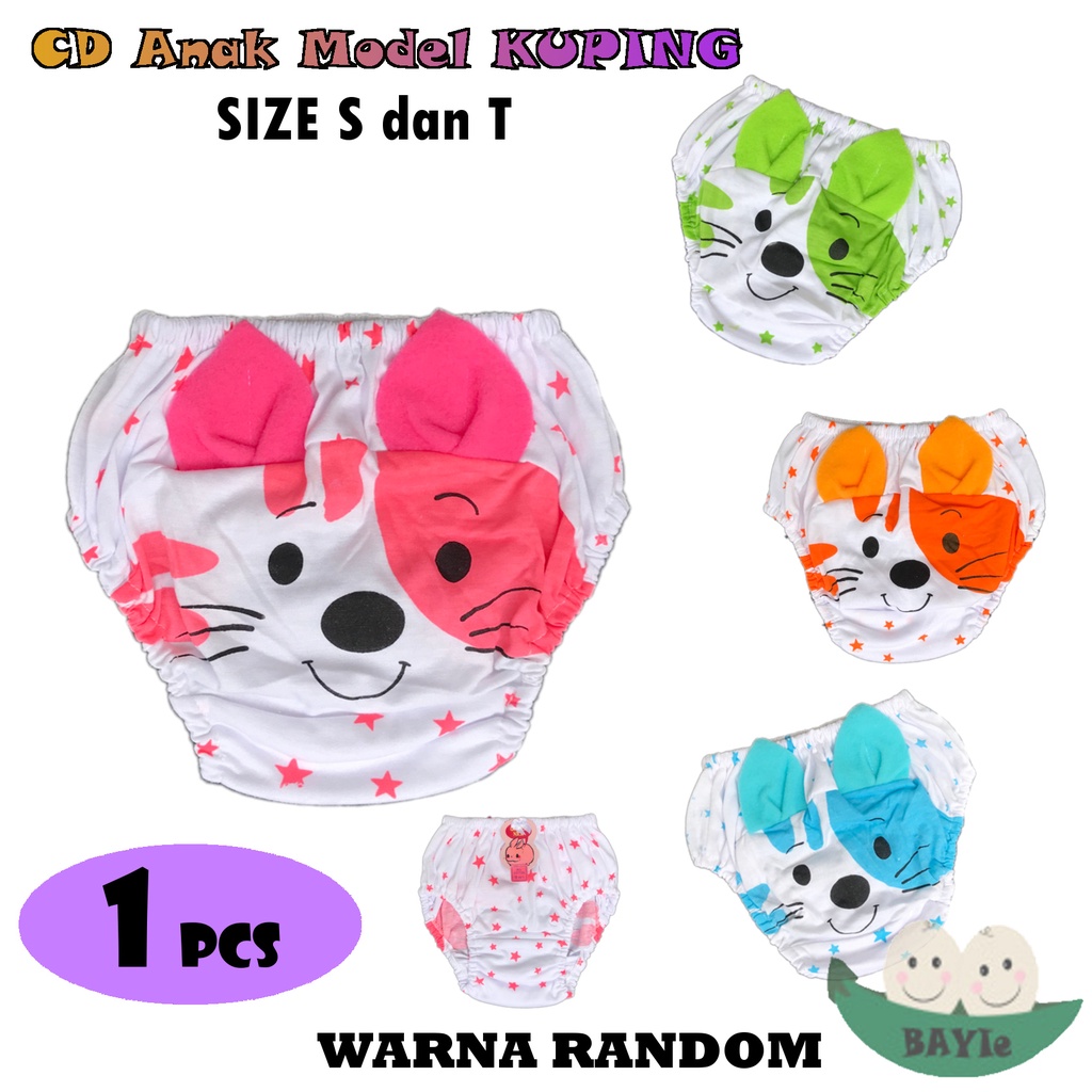 BAYIe -  1 PCS Celana Dalam/CD Anak Perempuan Cewek Motif KUPING GOLDEN NICK CD-178 Size S, T