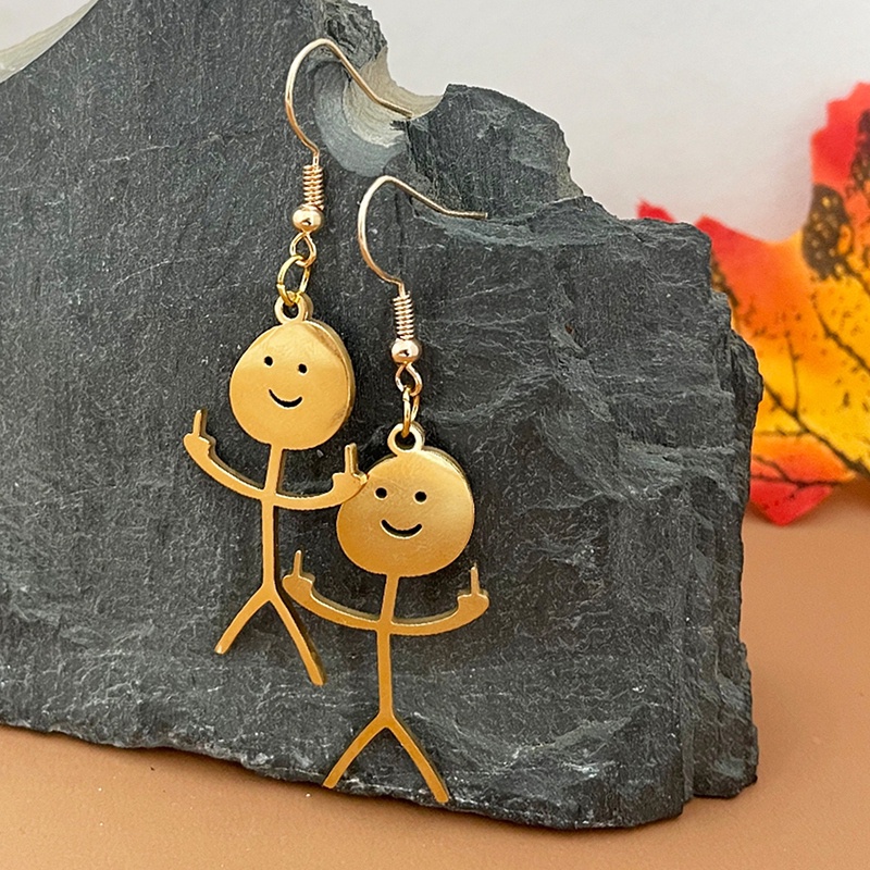 1pasang Stainless Steel Klavikula Lucu Kazuha Goth Pacar Karakter Lucu Doodle Man Earrings