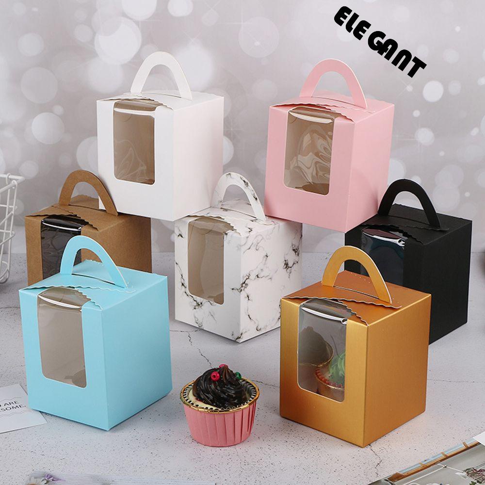 【 ELEGANT 】 Kotak Cupcake Aneka Warna Isi 10pcs Untuk Bakery Single Dengan Jendela Bening Tempat Kue