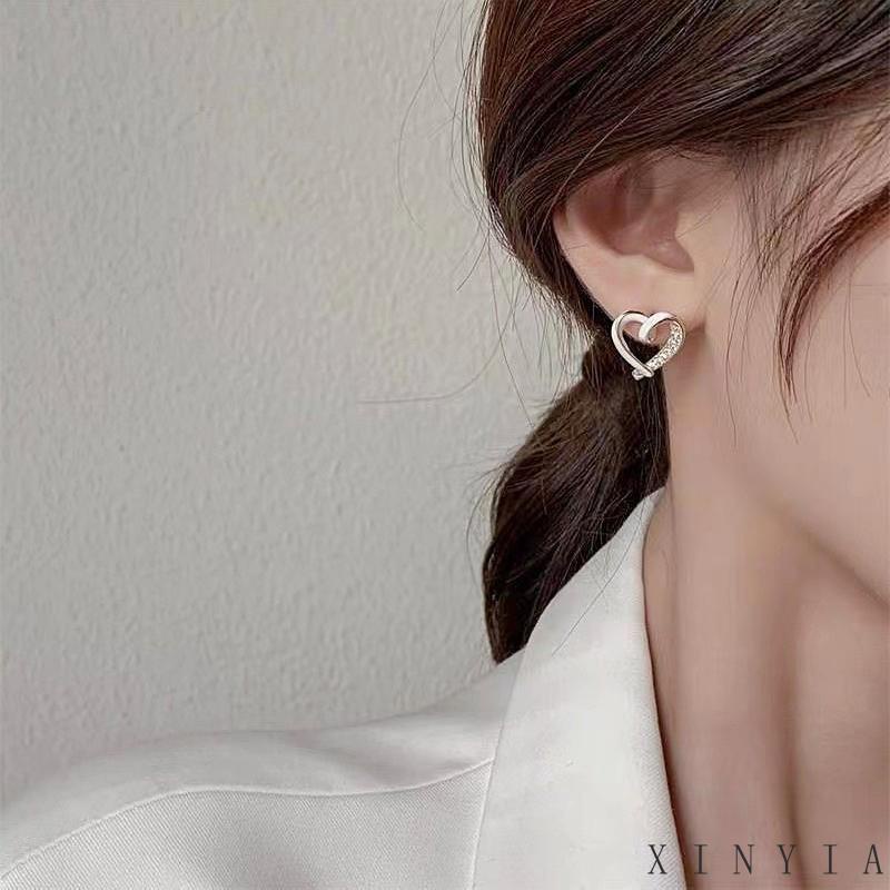 s925 Silver Stitch Anting Elegan Rasa Premium Anting Berbentuk Hati Anting Indah