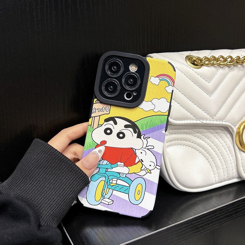 IPHONE Untuk Iphone14 13 12 11 Pro Max X XR XS Max7 8 Plus Kartun Lucu Crayon Shin-chan Tekstur Vertikal Kulit Pelindung Soft case