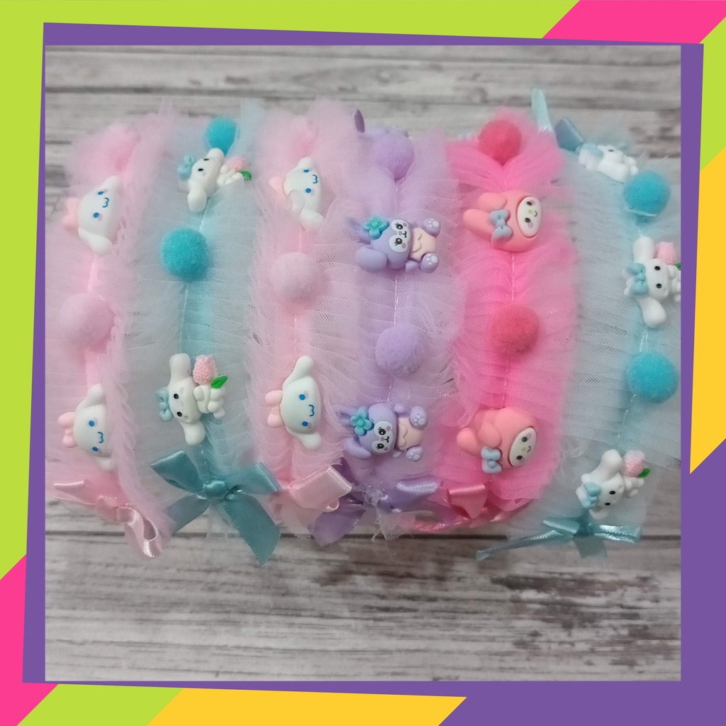 5089 / Bando renda pompom sanrio / Bandana anak model korea