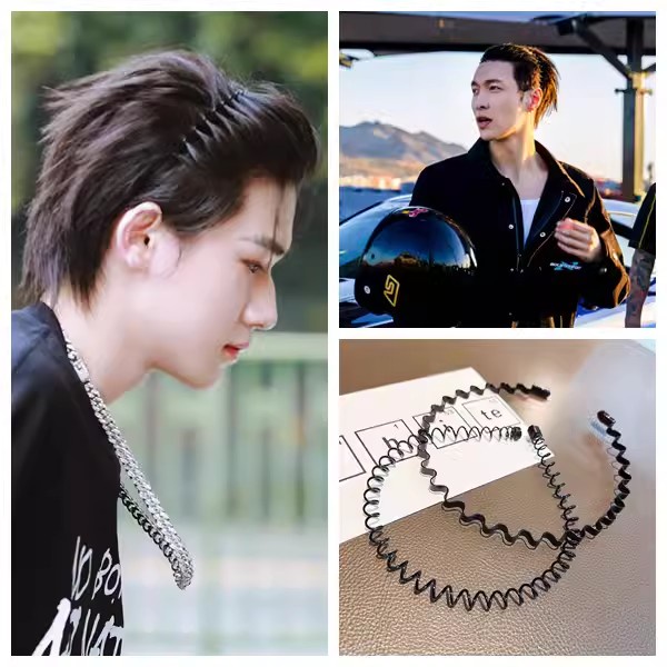 Unisex Hitam Logam Bando Gelombang Sederhana Non Slip Olahraga Rambut Band Aksesoris Rambut Pria Wanita