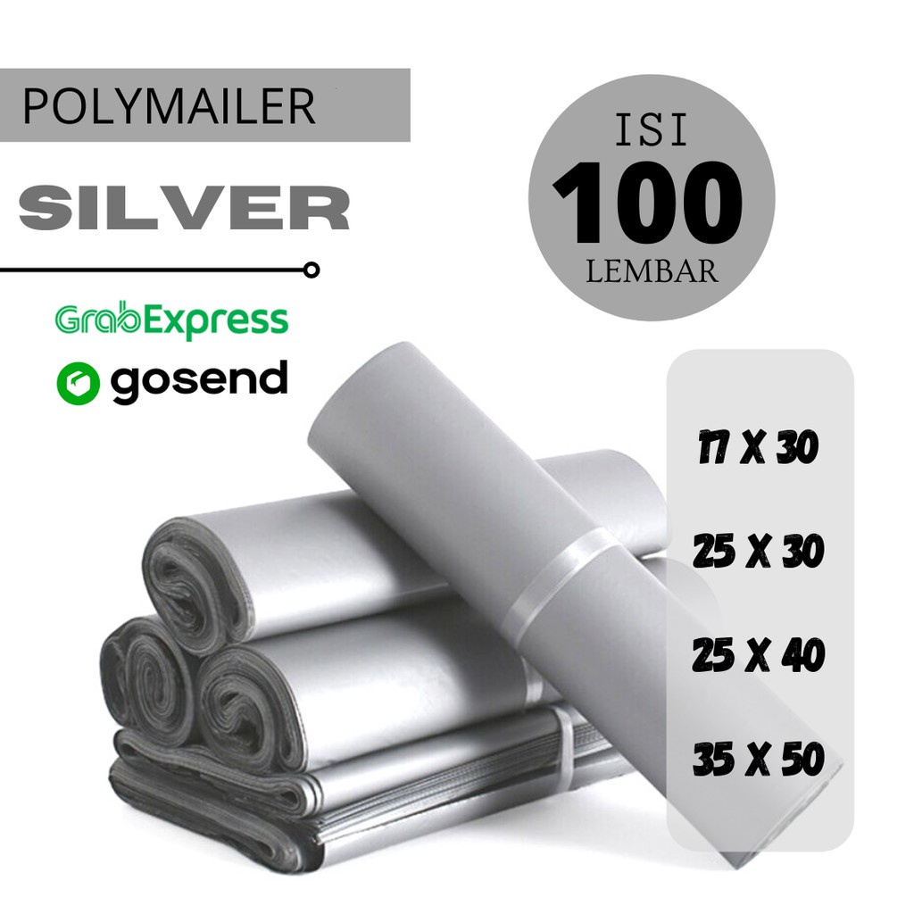 PLASTIK PACKING ONLINE POLYMAILER PREMIUM WARNA SILVER ISI 100 PCS