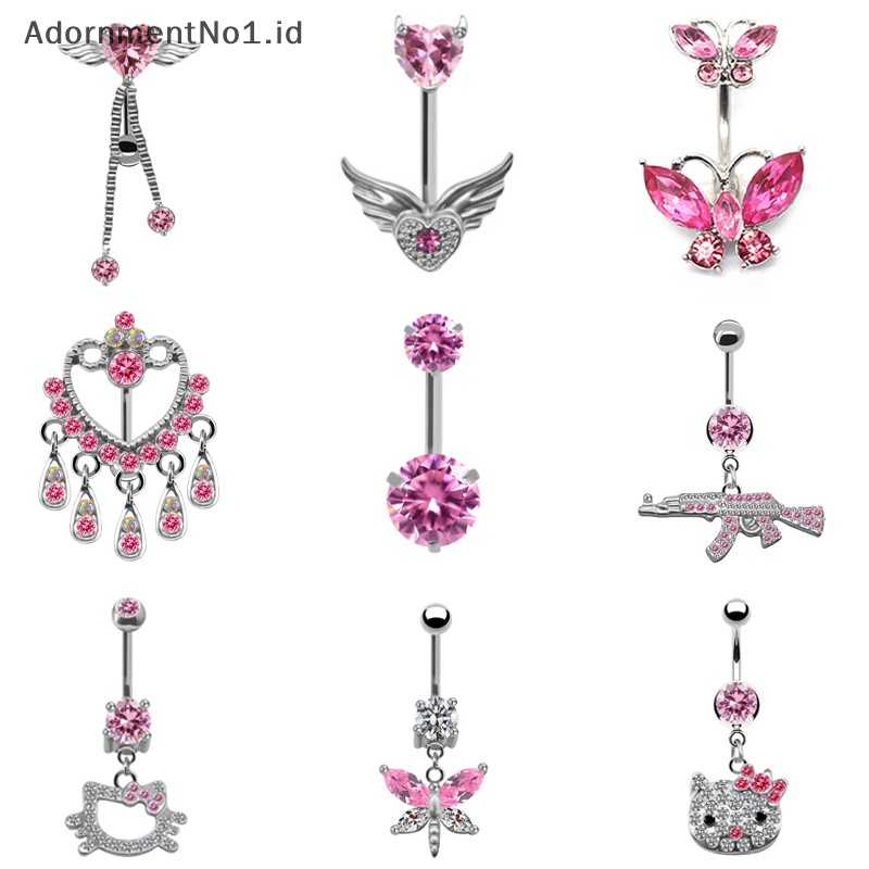 [AdornmentNo1] Stainless Steel Butterfly pusar perut kancing cincin untuk wanita Fashion bentuk hati cincin Pink Kitty tubuh s perhiasan