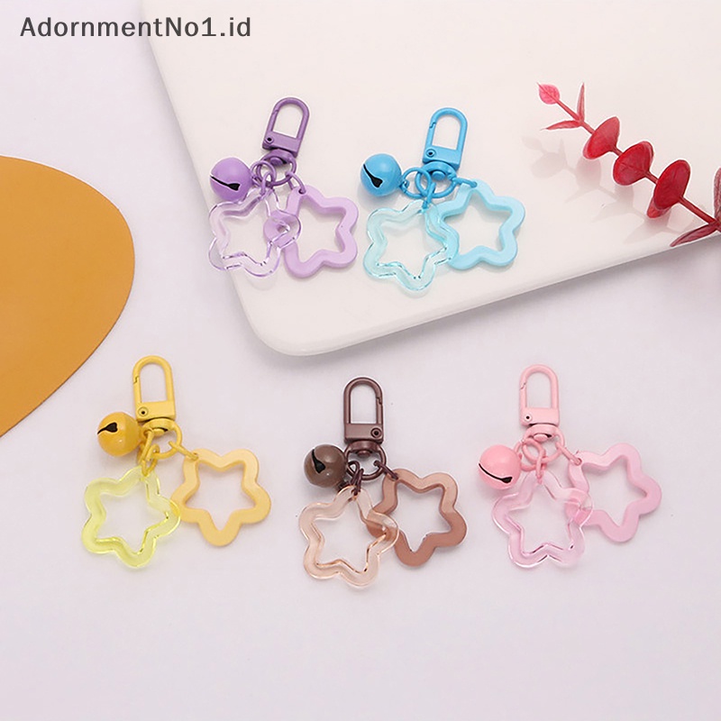 [AdornmentNo1] Bintang berujung lima lonceng liontin gantungan kunci elegan warna permen tas Keyring perhiasan untuk wanita gadis mobil gantung Trinket Key Holder