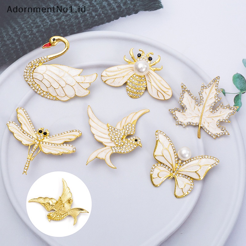 [AdornmentNo1] Animal Series Swan Brooch mutiara kupu bros wanita serbaguna aksesoris pakaian Maple Bee capung korsase ornamen