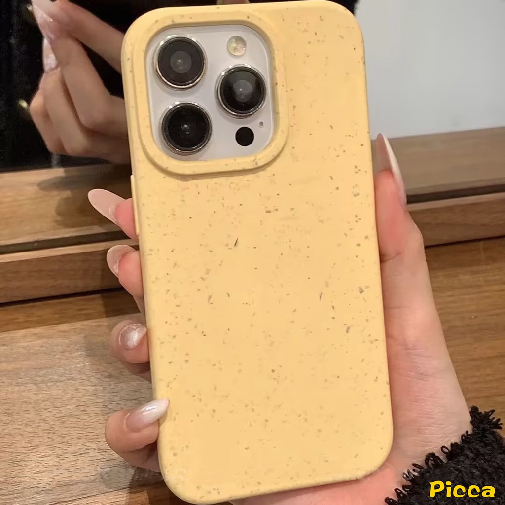 IPHONE Ins Mewah Casing Tekstur Jerami Kompatibel Untuk Iphone6 6S 7 8 Plus XR 11 14 13 12 Pro MAX X XS MAX 7Plus SE 2020warna Solid Sederhana Case Lembut Tpu Degradable Cover