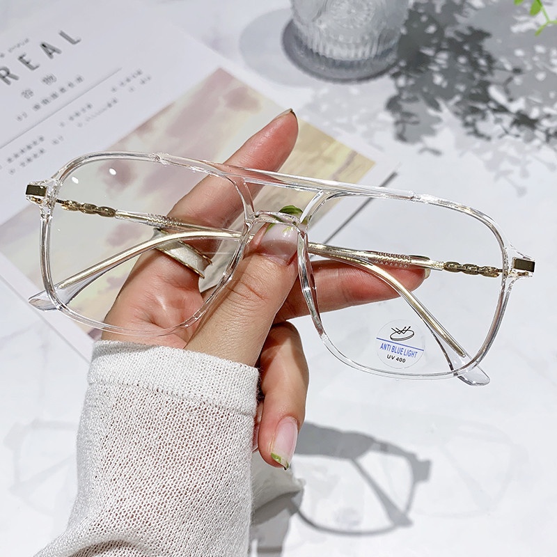 (YUZHU) Tr90 Kacamata Anti Blue Light Untuk Pria Oversized Frame Double Beam Gradient Optical Eyeglasses Untuk Wanita