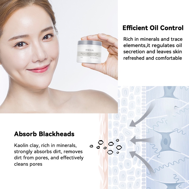 O'GULIA Volcanic Mud Facial Whitening Clay Mask Masker Lumpur Vulkanik Memutihkan Wajah dan Menghilangkan Komedo-120gr