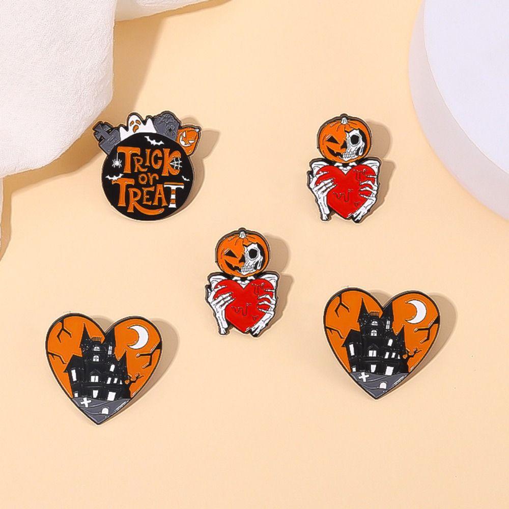 LILY 3pcs Pin Kerangka, Bros Labu 3cm, Cat Kue Baru Punk Alloy Aksesoris Populer Untuk Halloween