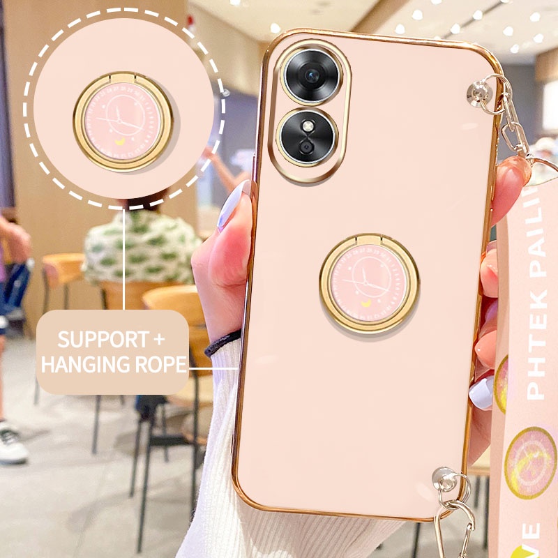 Casing Ponsel Pohon Gloden Untuk OPPO A17 A17K Reno 8T 4G 5G A78 A1 Pro A1 5G 2023asli Casing Dengan Jam Standand Lanyard