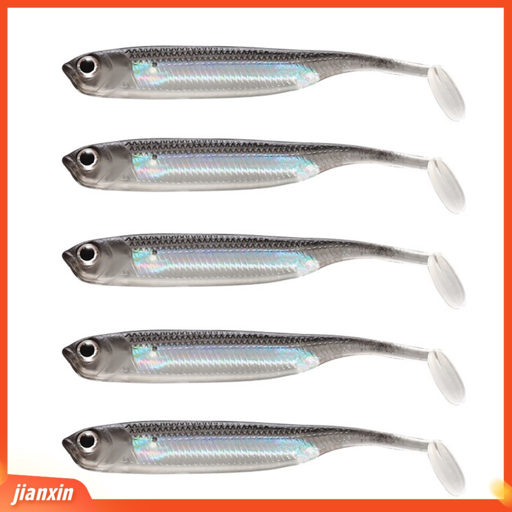 (In Stock) 5 Pcs Umpan Lembut Semua Air Terlaku 3D Fisheye Simulasi Realistis Menggoda Angling PVC Umpan Jalan T-tail Soft Lure Outdoor Fishing