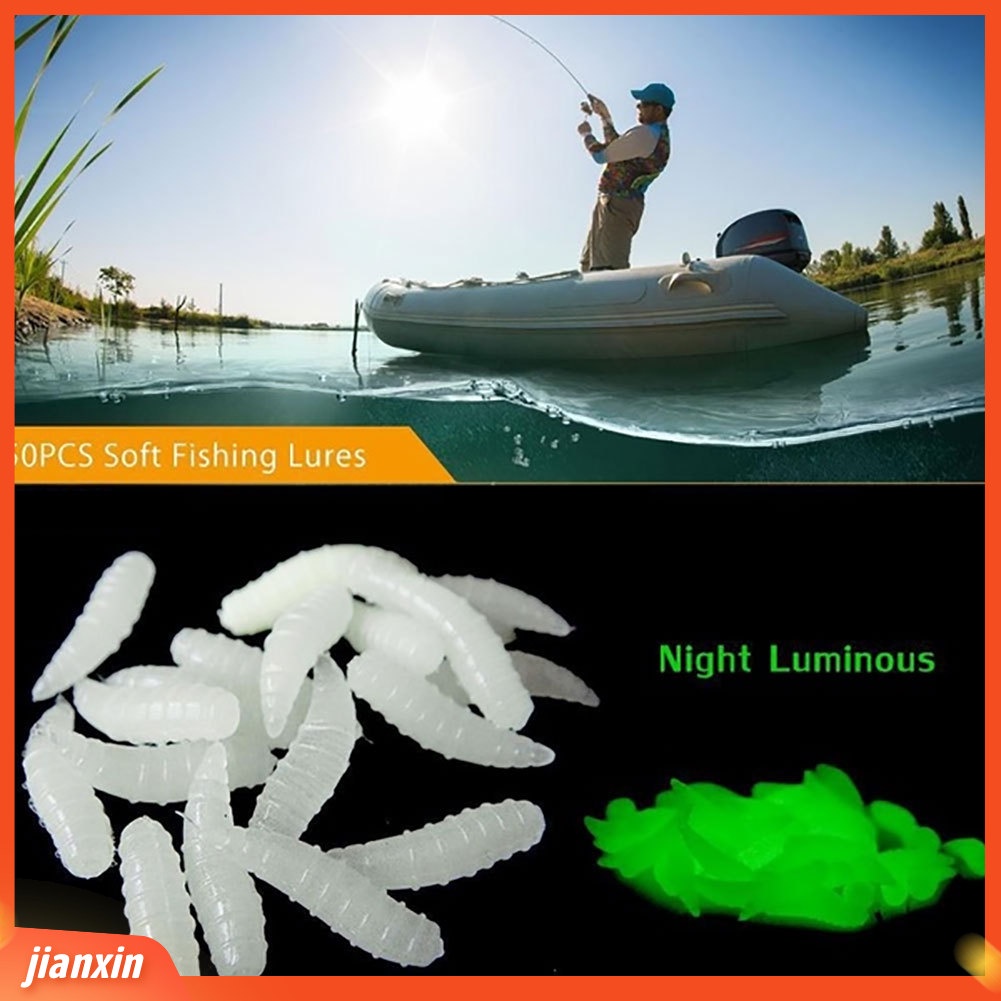 (In Stock) 1.6 cm Malam Laut Glow Pesca 50 Pcs Memancing Memikat Maggot Grub Umpan Lembut Cacing Noctilucent Bercahaya H11759|26501perlengkapan Mancing