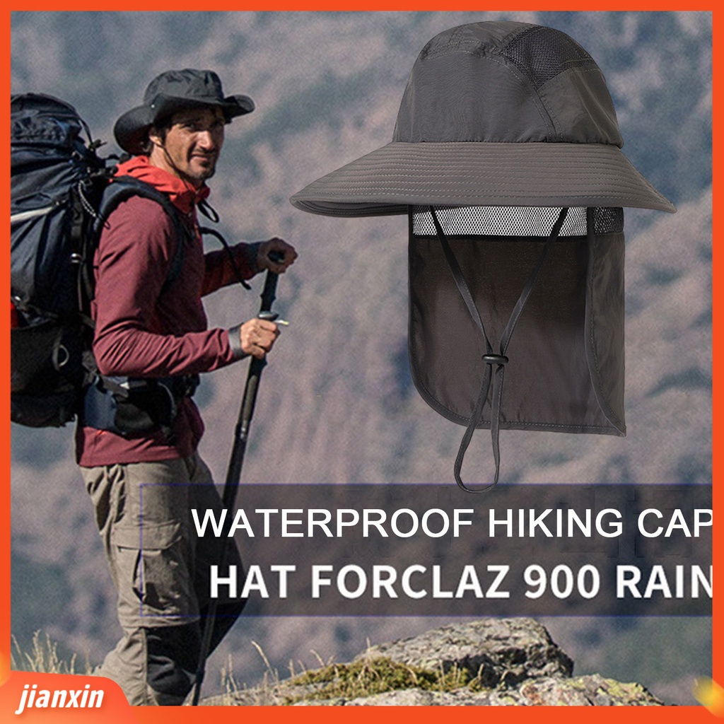(In Stock) Unisex Topi Matahari Pinggiran Lebar Mesh Bernapas Adjustable Tahan UV Lipat Blok UV Nilon Outdoor Camping Memancing Topi Matahari Dengan Flap Leher Untuk Pria