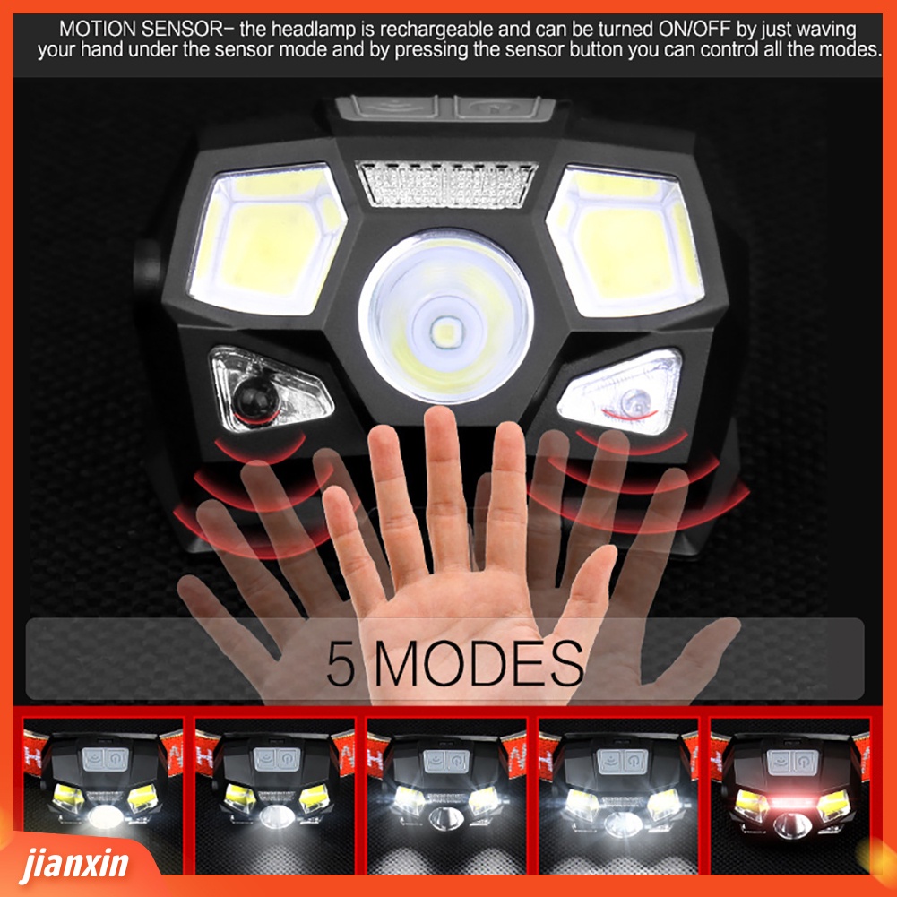 (In Stock) 5000LM USB Rechargeable Malam Memancing Berkemah Gesture Sensing LED Headlight Lamp