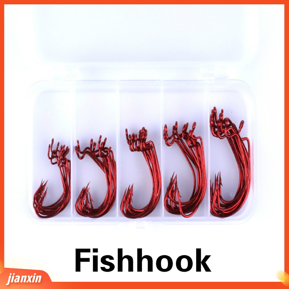 (In Stock) 50Pcs Baja Karbon Tinggi Tahan Lama J-shaped Barb Jig Hooks Fishhooks Alat Pancing
