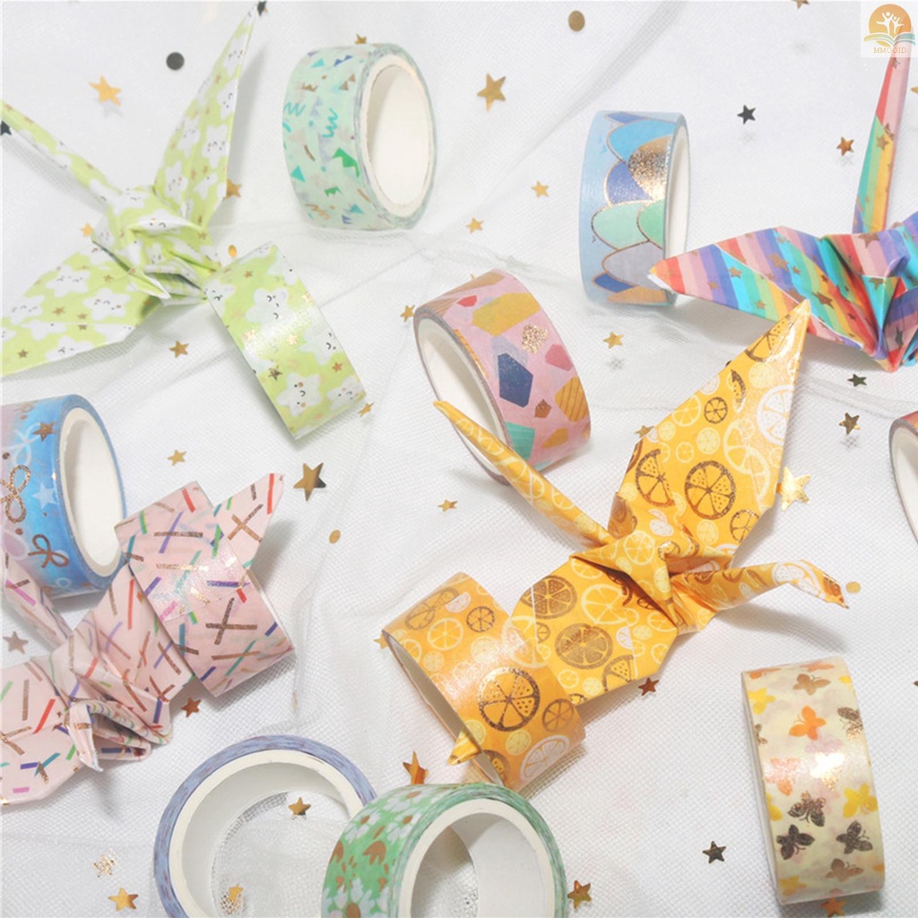 In Stock 12roll Washi Tape Set Pola Lucu Foil Emas Masking Tape Lebar 15mm Perekat Dekoratif Tape Stiker Untuk Kerajinan DIY Jurnal Planners Scrapbooking Card Gift Wrapping