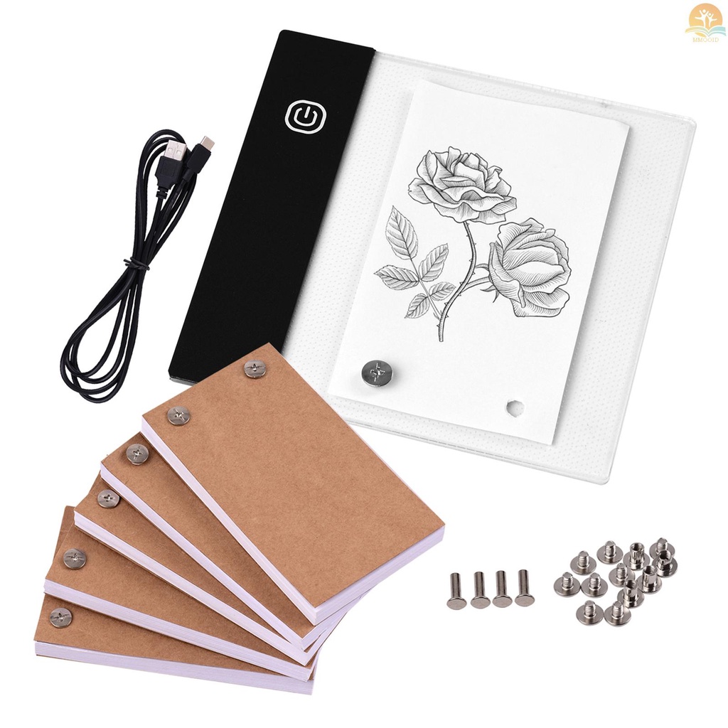 In Stock Flip Book Kit with Mini Light Pad LED Lightbox  Design with Hole 300 Sheets Flipbook Paper Binding Screws for Drawing Tracing Animation Sketching Cartoon Creation