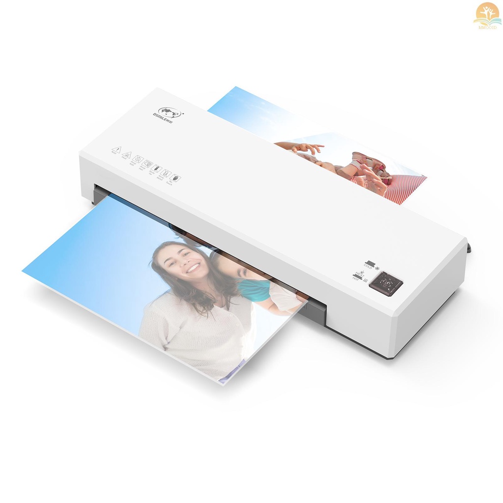 In Stock OSMILE Set Mesin Laminator Desktop Ukuran A4 Laminasi Panas Dan Dingin 2 Sistem Rol 9inci Lebar Max Suitabe Untuk A4/A5/A6 Kantong Laminating Untuk Rumah Kantor Sekolah Supp