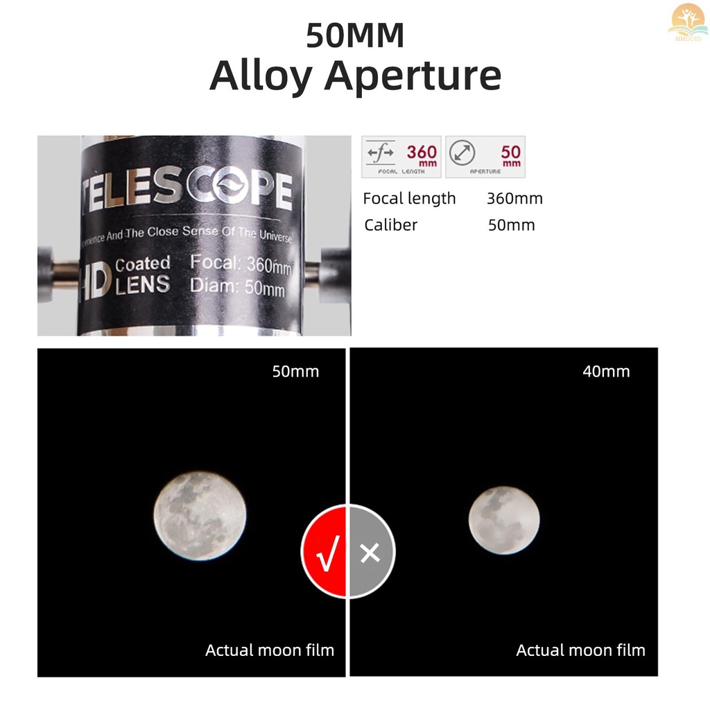 In Stock Teleskop Untuk Anak-Anak Dewasa Pemula 50mm Paduan Aperture Astronomi Refraktor Telescope 100mm Lensa Objektif Pembesaran 60x Dengan Adjustable Tripod Finder Scope Compass