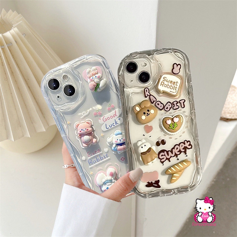 3D Doll Sweet Rabbit Cartoon DIY Case for Realme C35 C53 C15 C55 C30 C33 C31 C21Y C11 C25Y C21 C12 C25 C25s C20 C17 C3 C20A C35s 9i 6i 5 7i 5i 3D Wavy Curved Edge Cover