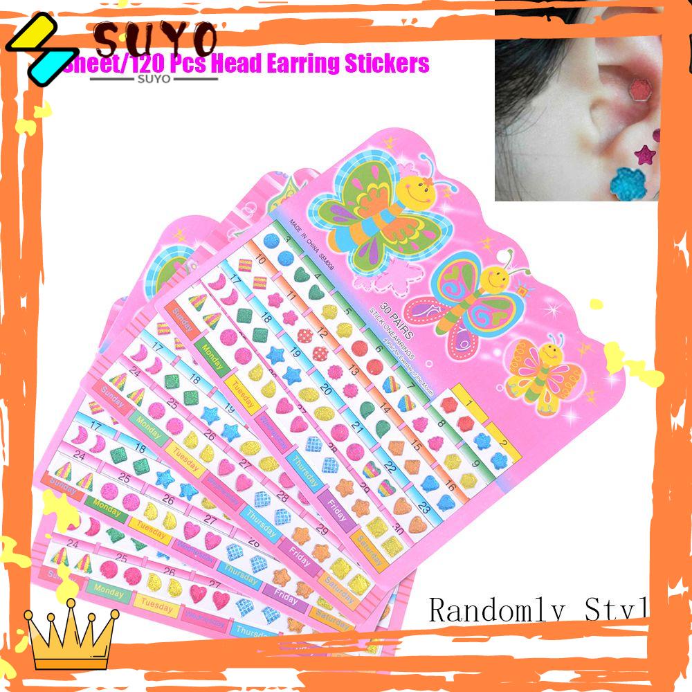 SUYO 2lembar/120 Pcs Stiker Hadiah Kristal Anak-Anak Gadis Pesta Perhiasan Tahan Air Kartun Hadiah Mainan