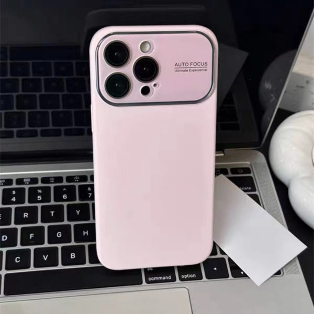 IPHONE Penutup Lensa Kaca Jendela Besar Pelindung Casing Lembut Cocok Untuk Iphone14 13 12 Pro Max Casing Ponsel Silikon Cair Warna Solid Dengan Logo