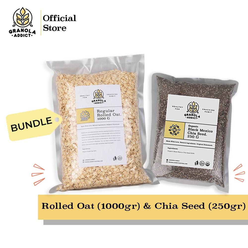 Granola Addict - Paket Rolled Oat 1KG + Chia Seed 250G