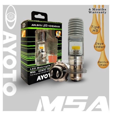 Lampu Depan AYOTO LED Motor Mobil M5A AC/DC Watt 10 Piringan Kaki 3