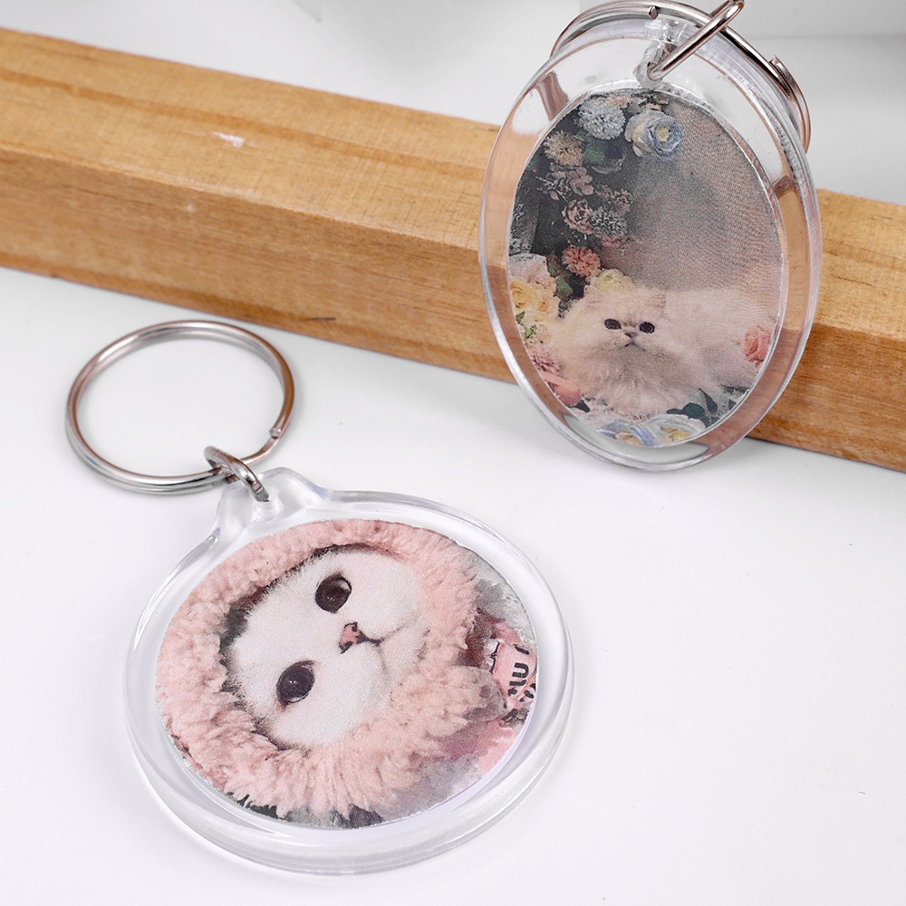 Split Ring Key Ring Custom Round Square Keyring Wanita Transparan Insert Foto Gantungan Kunci Pasangan Hadiah Akrilik Bening Kosong Bingkai Foto Pria Kreatif Gantungan Kunci Liontin DIY Untuk Tas