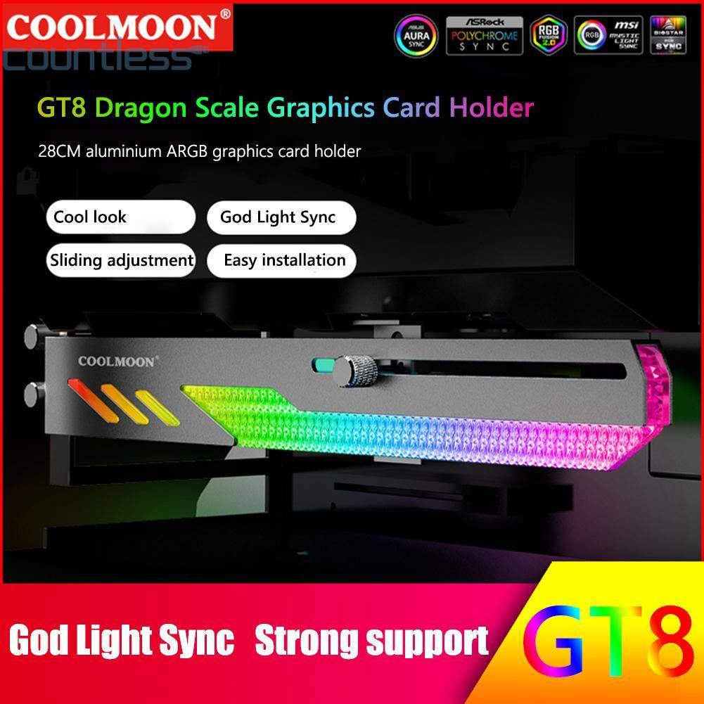 Coolmoon GT8 Kartu Video Komputer Horizontal GPU Holder GPU Support 5V A-RGB Bracket Slide Adjustment Untuk ASUS/MSI