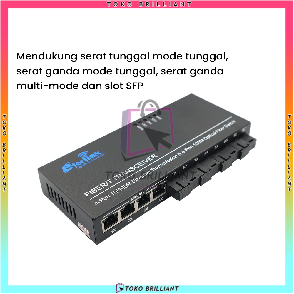 Media Converter Fiber Optic Device 4F4E Fullset Mendukung 5-12v AABB Port100M