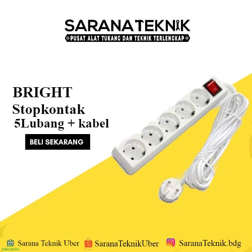[SARANA TEKNIK} Stop Kontak 5 Lubang Kabel 3 Meter Saklar BRIGHT G BG1835 / STopkontak Bright 5Luban