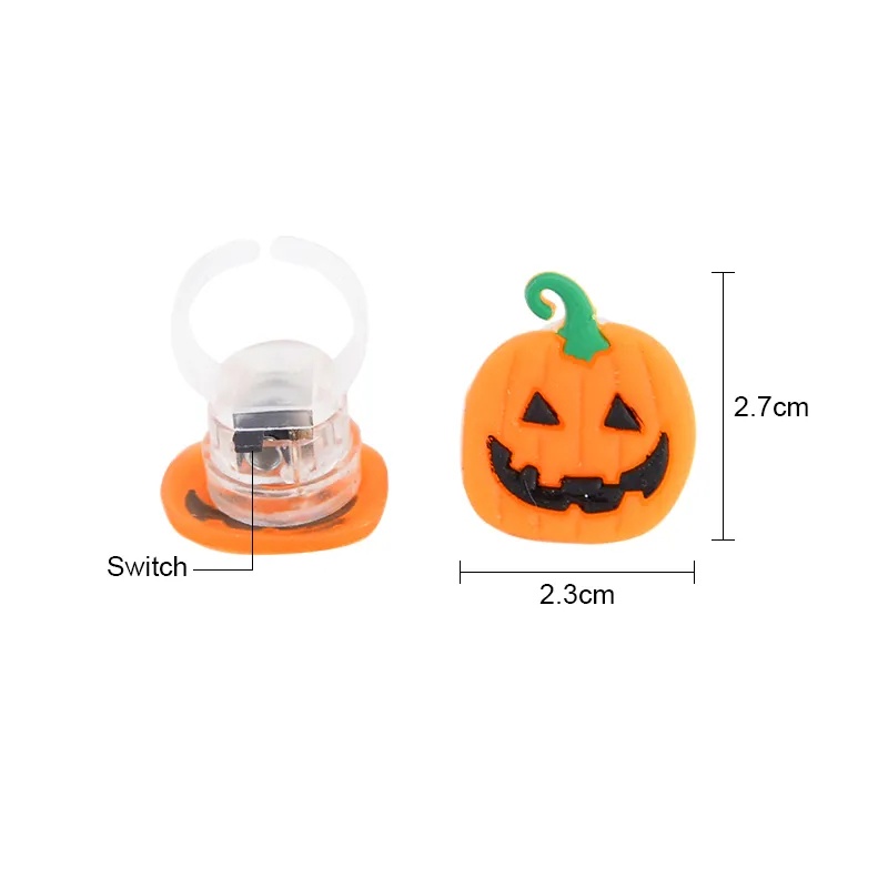 Gaya Acak 10pcs Cosplay Hadiah Perlengkapan Pesta Kreatif Adjustable Terbuka LED Flash Jari Cincin Halloween Dekorasi Lucu Halloween Labu Hantu Tengkorak Bercahaya Rings Untuk Anak