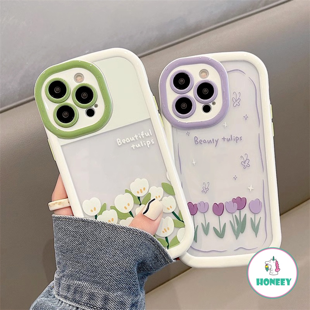 IPHONE Sweet Bingkai Foto Romantis Bunga Putih Casing Ponsel Transparan Kompatibel Untuk Iphone14 13 11 12 Pro Max 14 Pro Cover Lucu