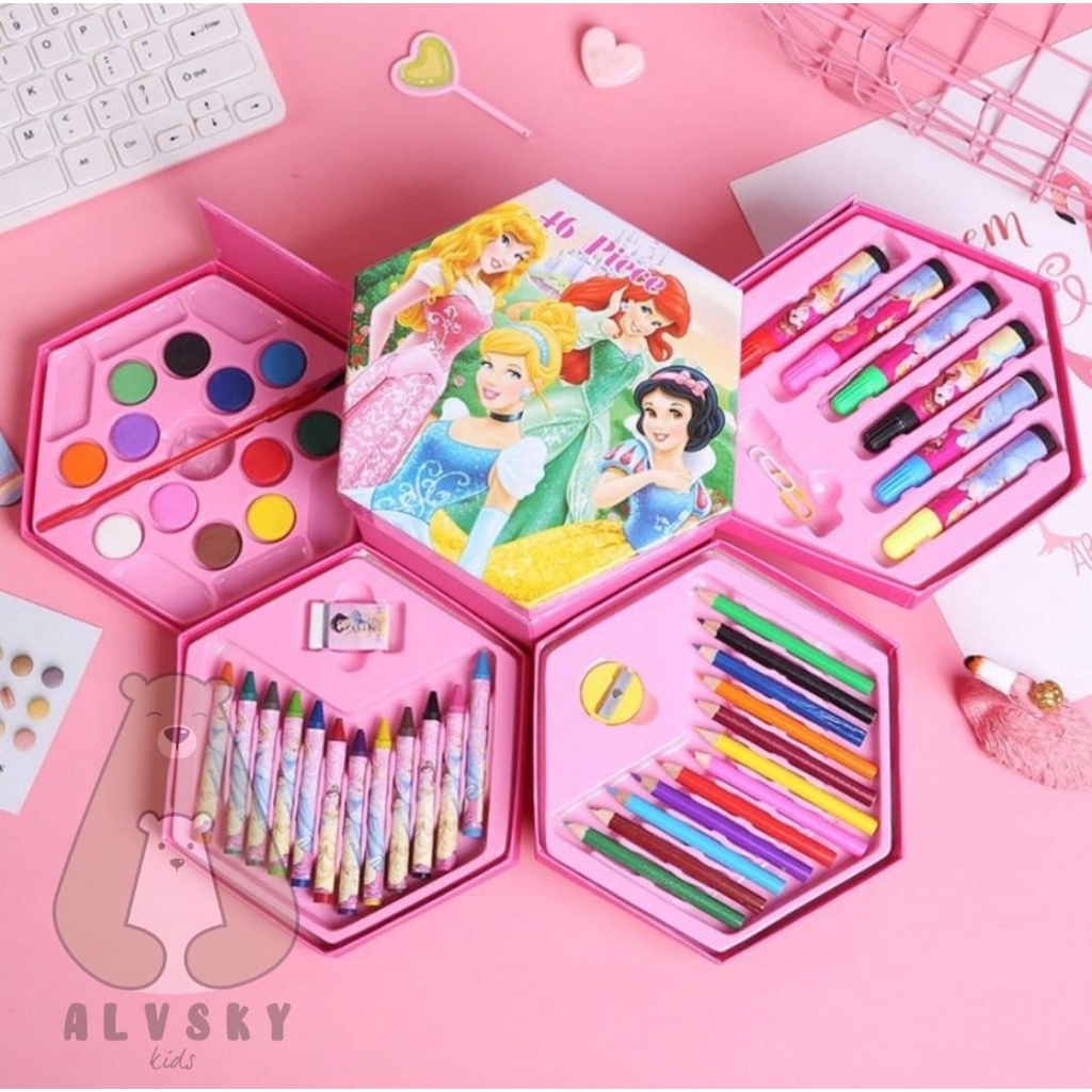 

CRAYON SET SUSUN 4 PENSIL WARNA ISI 46 pcs CAT AIR LUKIS ALAT GAMBAR MURAH / HEXAGON COLOR PENSIL SET 3