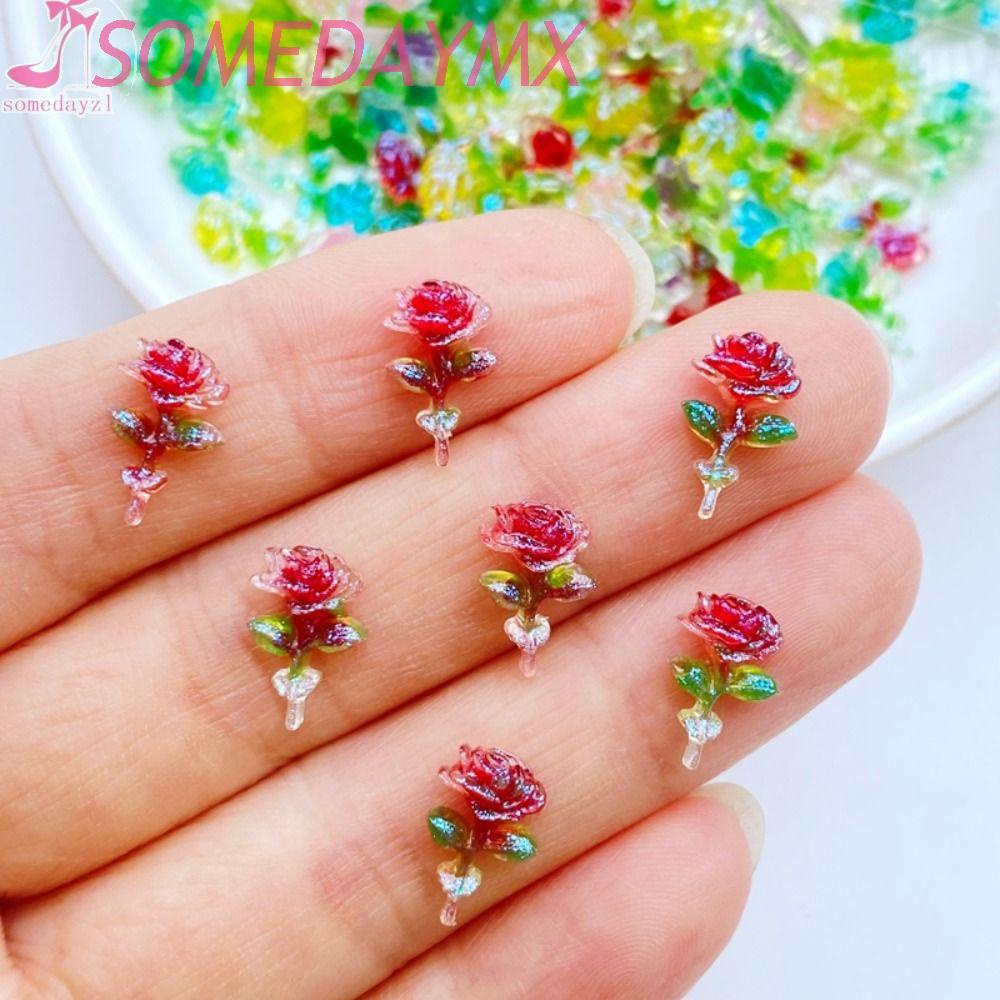 Mini Luminous Rose Resin Ornamen, Mini Luminous Rose Resin Ornamen, Bunga Yang Indah Resin Flatback Rose Nail Perhiasan Telepon Shell Dekorasi