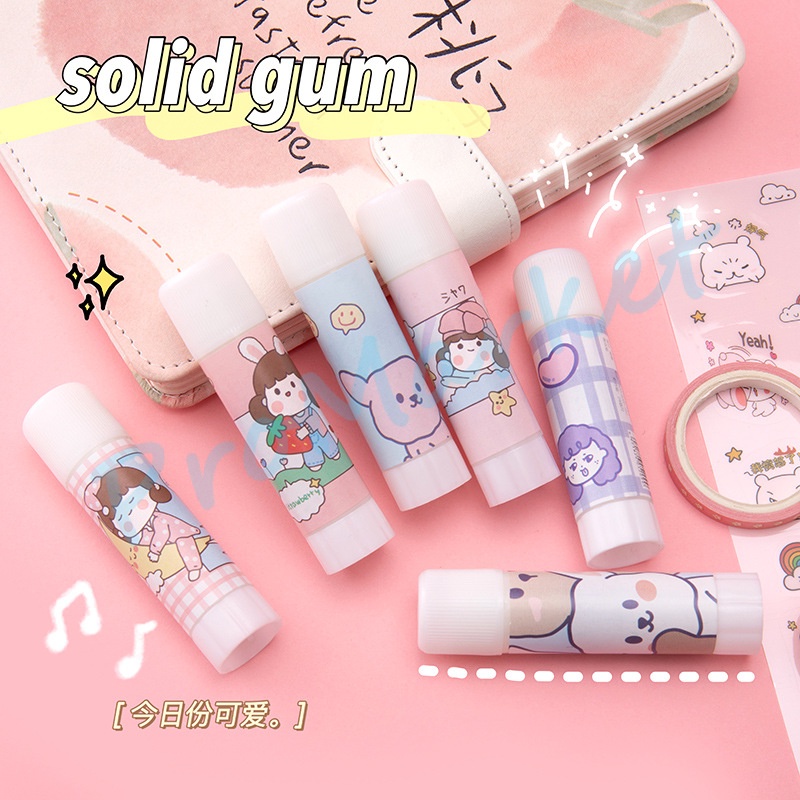 PRO SOLID GUM GLUE STICK KARTUN  Lem Stik Stick Lem Kertas Alat Tulis Sekolah Anak Alat Tulis Aesthetic Kartun Kindergarten Viskositas Tinggi Kuat