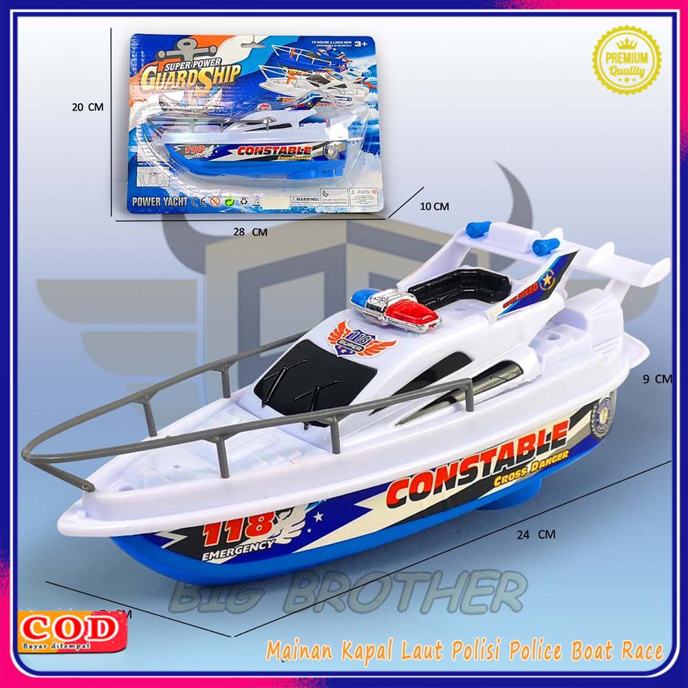 Perahu Mainan Anak Kapal Laut Model Polisi Patroli Speed Boat Baterai Bisa Berjalan di Air
