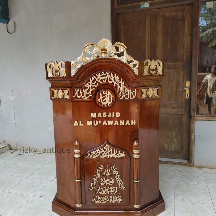 

mimbar masjid podium kayu jati ukir Termurah cod redy