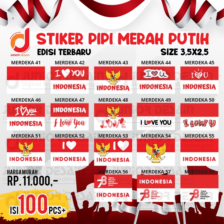

kirstutrendy 100pcs Tempelan Sticker / stiker Pipi Bendera merah Putih