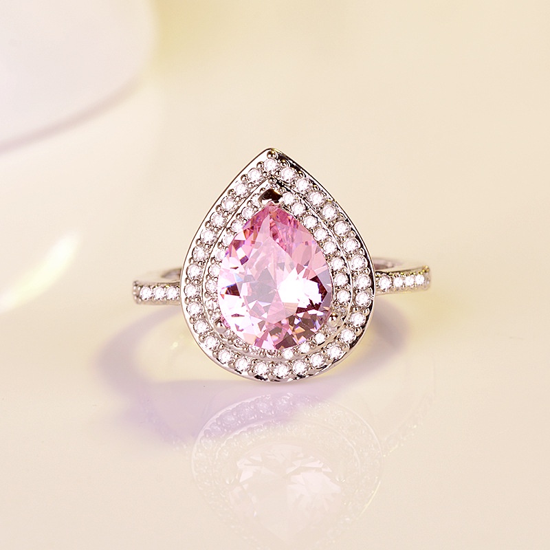 Goldkingdom Fashion Perhiasan Aksesoris Ready Stock Baru Navy Topaz Drop Pear-Berbentuk Cincin Penuh Berlian Di Eropa Dan Amerika, Berwarna Permata Cincin.