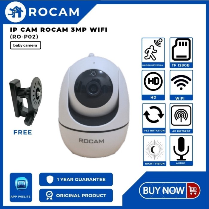 ROCAM CCTV Smart IP Camera Wireless Via WiFi Full HD 3MP Plus Bracket