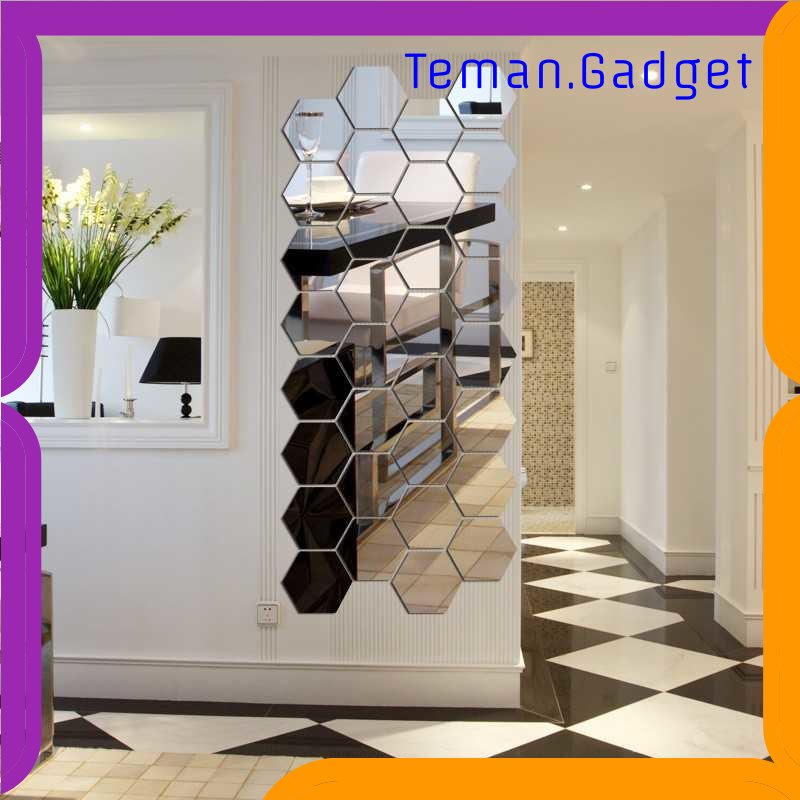 TG -  ART Stiker Dekorasi Dinding Hexagon Mirror Acrylic 7 PCS