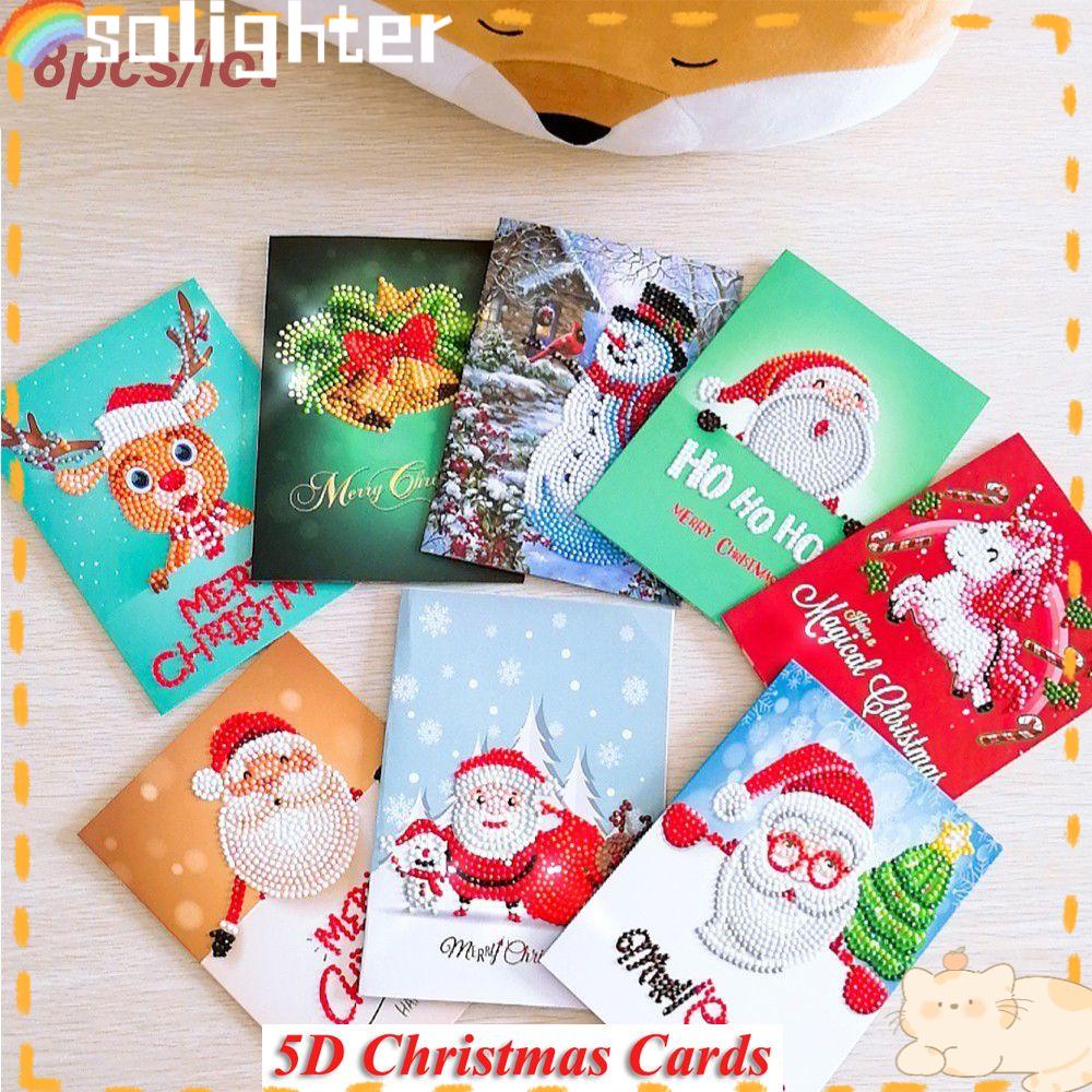 Solighter 8pcs/lot Kartu Undangan Hadiah Natal Merry Christmas Handmade Xmas Postcards