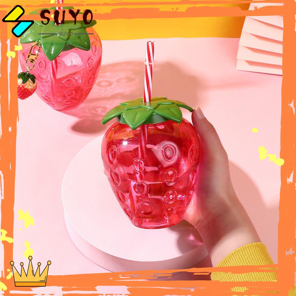 Suyo Strawberry Straw Cup Summer 500ml Botol Air Minum Plastik Food Grade