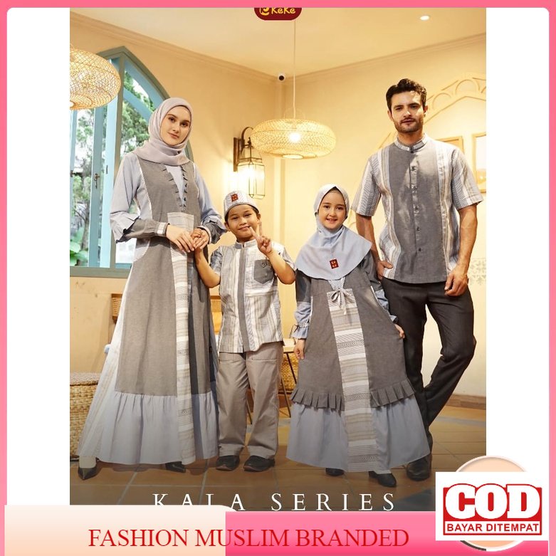 Keke Sarimbit Keluarga Terbaru 2023 Kala Series Denim Blue Family Set Famset Baju Busana Muslim Leba